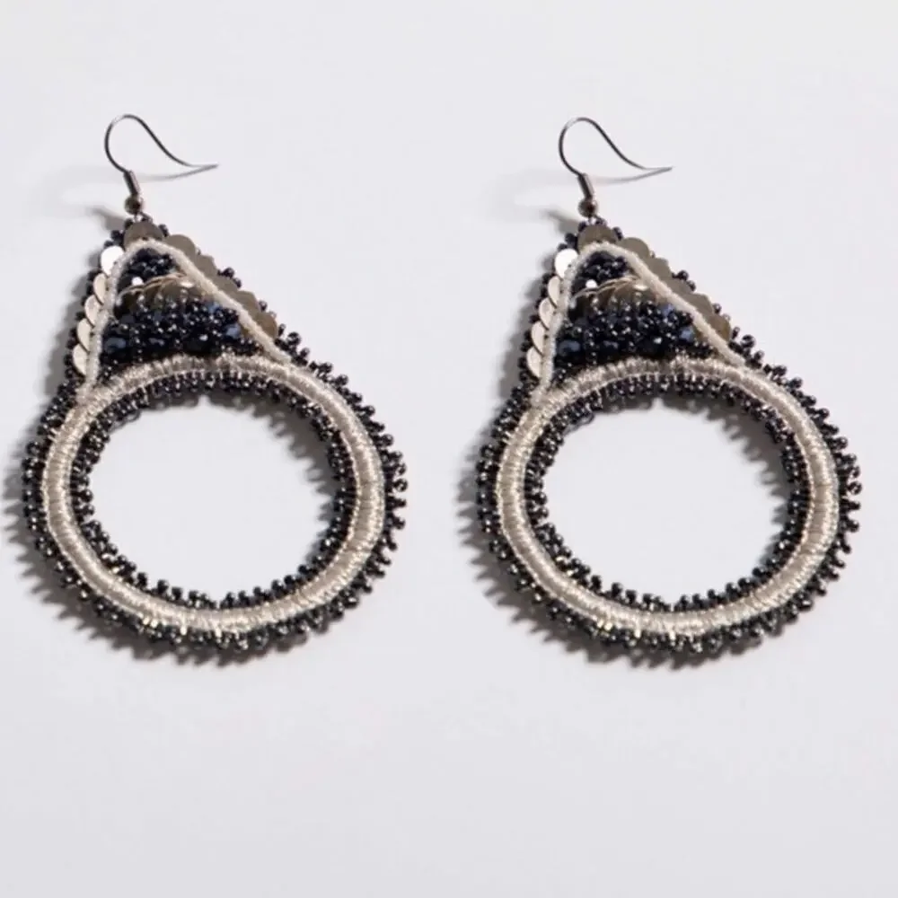 Lori Weitzner Luna Statement Earrings Midnight Drop Circular Artisan Boho
